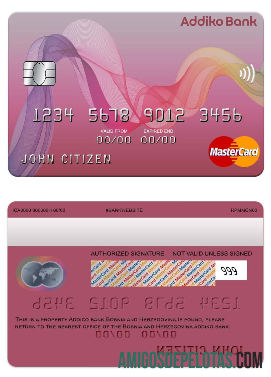 Bósnia e Herzegovina Addiko Bank Mastercard exemplo real